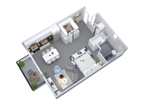 Studio 1 Bath 580 square feet floor plan The Greek 3d furnished